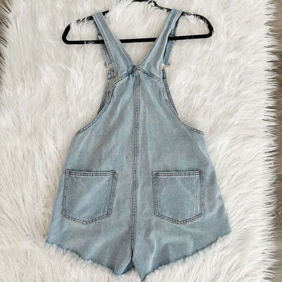 Wild Fable Distressed Frayed Raw Hem Shortalls Bib Overall Shorts XS - Picture 4 of 14